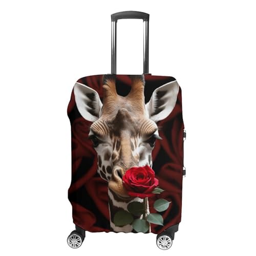 CSGJMYGS Reisegepäckabdeckung, elastisch, waschbar, modisch, kratzfest, schöne lila Schmetterlings-Blumen-Koffer-Schutz, passend für 45,7 - 81,3 cm Gepäck, Giraffe küssende Blume, L