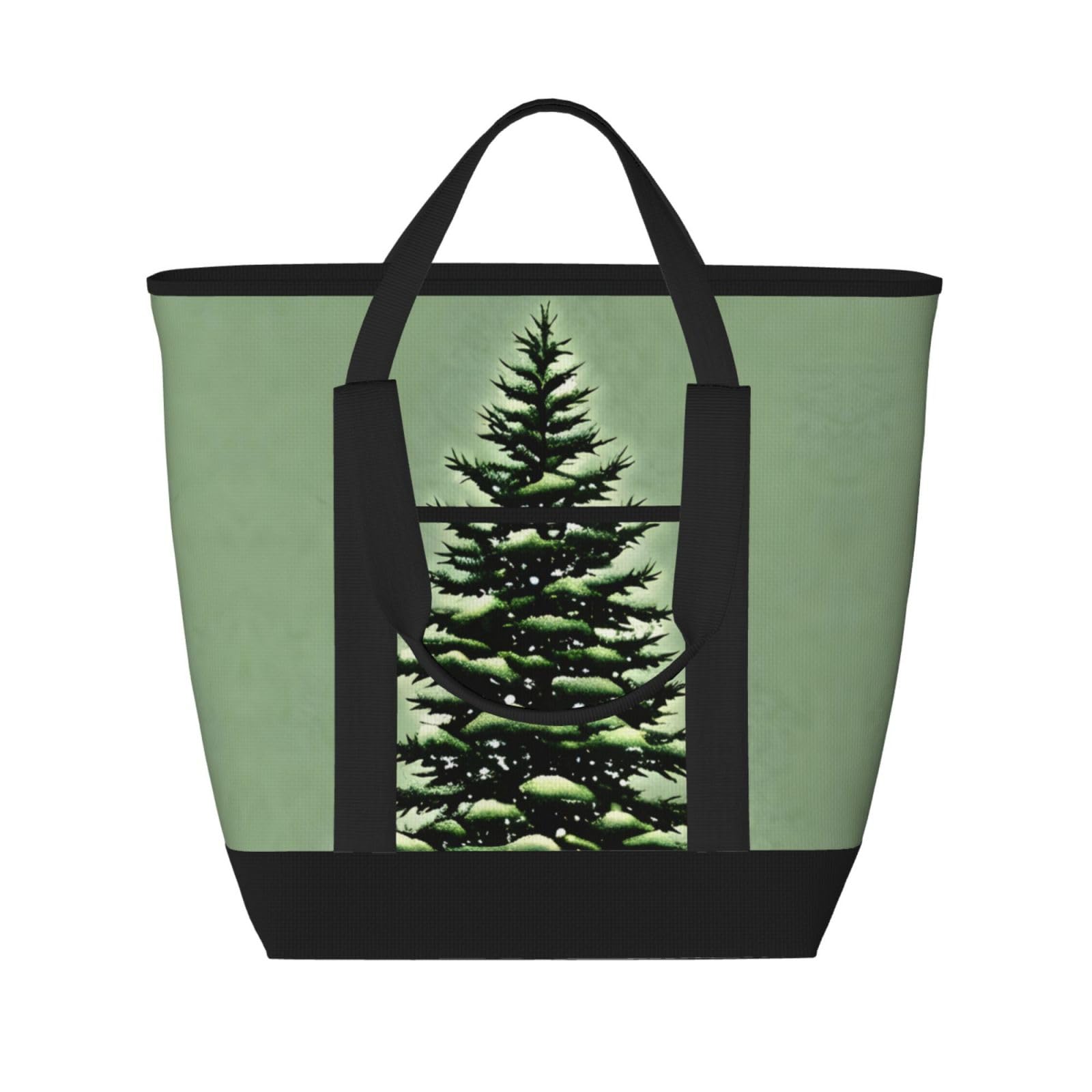 YQxwJL Isolierte Kühltasche mit Kiefernnadelbaum, Winterlandschaft, großes Fassungsvermögen, Einkaufstasche, Reisetasche, Strand, wiederverwendbare Einkaufstasche für Erwachsene, Schwarz,