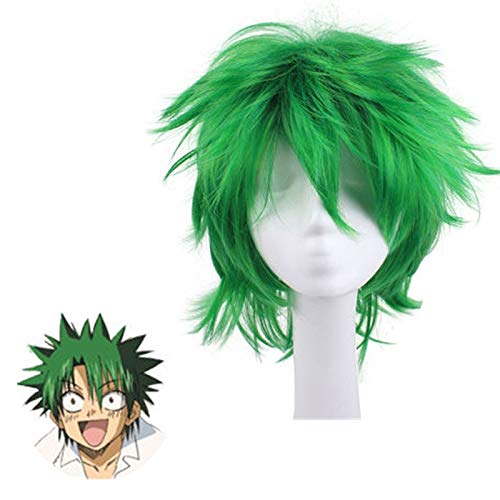 LINLINCD Cosplay wig Anime Gesetz der Ueki Perücken Grün Kosuke Ueki Cosplay Kleidung Perücke für Männer Halloween Karneval Party Cosplay Requisiten Kleidung Perücke