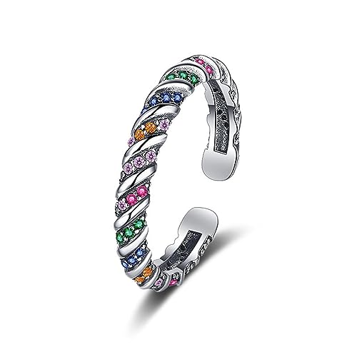 NOURIS Daumenring, 925er-Sterlingsilber, Ringe for Damen, Regenbogen-Kristall, bunt, Zicron, Party, Hochzeit, Verlobung, Jahrestag, Schmuck