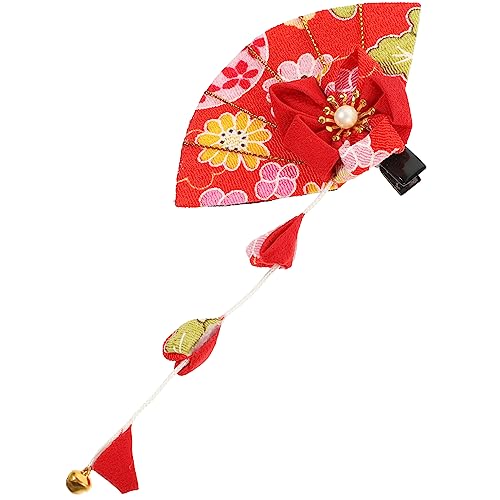 Haarspangen for Damen, Haarschmuck, Kirschblüten-Haarnadel, Kimono-Haarspange, Kimono-Haarnadel, Holz-Haarnadel, lila Fächerquaste (Farbe: Rot)(Color:Red)