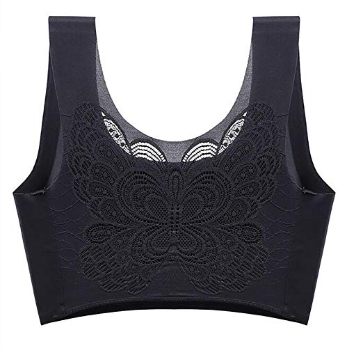 Hochwertig Sport BH Große Brüste M-7XL Super Soft Bequemer BH Schlaf BH Gegen Falten Push-Up BH Hohles Design auf der Rückseite Damen Tops Sommer Sexy Bandeau BH Trägerlos Schwarz 7XL