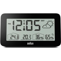Digitale Braun-Wetterstationsuhr mit Anzeige von Innen- und Außentemperatur sowie Luftfeuchtigkeit, Vorhersage, LCD-Display, Schnelleinstellung, anschwellendem Alarm-Piepton in schwarz, Modell BC13BP.