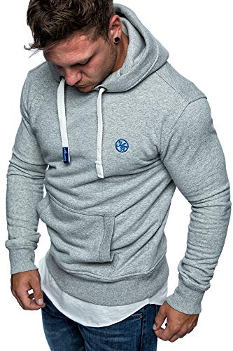 Amaci&Sons Herren Basic Logo Kapuzenpullover Sweatjacke Pullover Hoodie Sweatshirt 1-04028 Hellgrau L