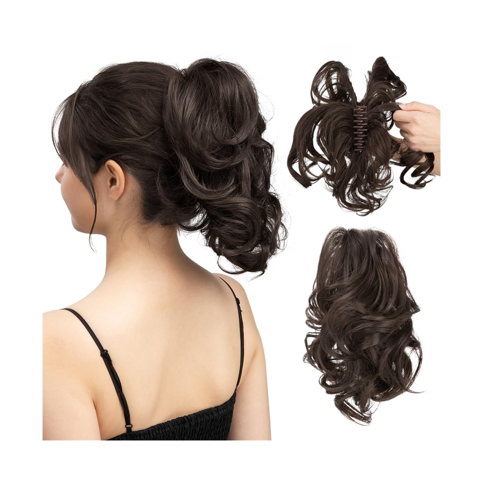 Haarteile Haarknoten Synthetische DIY Klaue Clip In Pferdeschwanz Haarverlängerungen Haarteil Haarknoten Gefälschte Schwarzblond Naturhaar Falscher Zopf for Frauen Brötchen Haare(6)