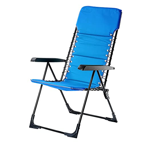 KADAX Gartenstuhl, Hochlehner aus Stahl, Klappstuhl mit Armlehnen, Klappsessel mit Traglast bis 110kg, Liegestuhl, Balkonstuhl für Camping, Terrasse und Garten (Blau)