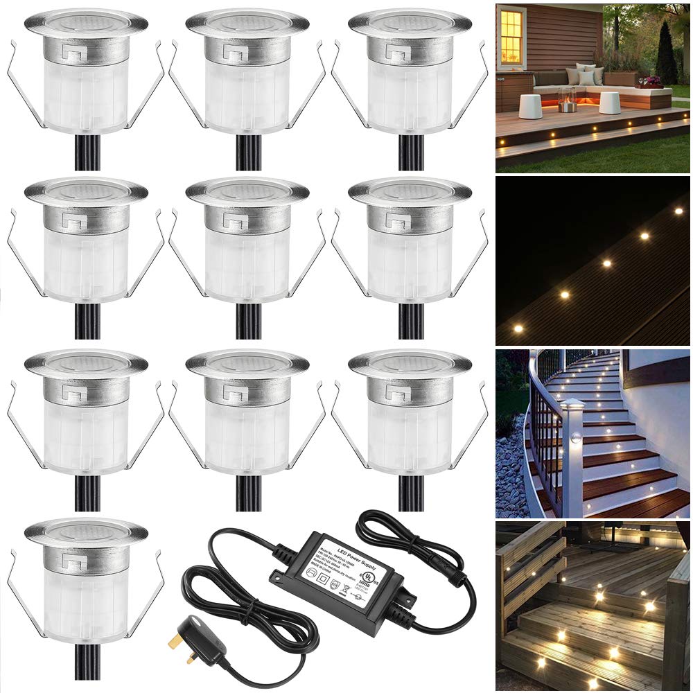 INDARUN LED-Leuchten für Terrassendielen, wasserdicht, IP67, 0,6 W, Ø30 mm, Beleuchtung für Terrasse/Terrasse/Weg/Wand/Garten/Dekoration, 10 Stück