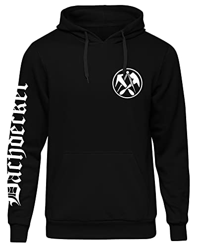 UGLYSHIRT Dachdecker Herren Kapuzenpullover | Handwerker Pullover Zimmermann Hoodie Zunftwappen | M6 Schwarz (XXL)