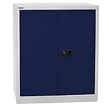 BISLEY Flügeltürenschrank Universal, 1 verzinkter Fachboden, 2 OH, Metall, 505 Korpus Lichtgrau, Fronten Oxfordblau, 40 x 91.4 x 100 cm