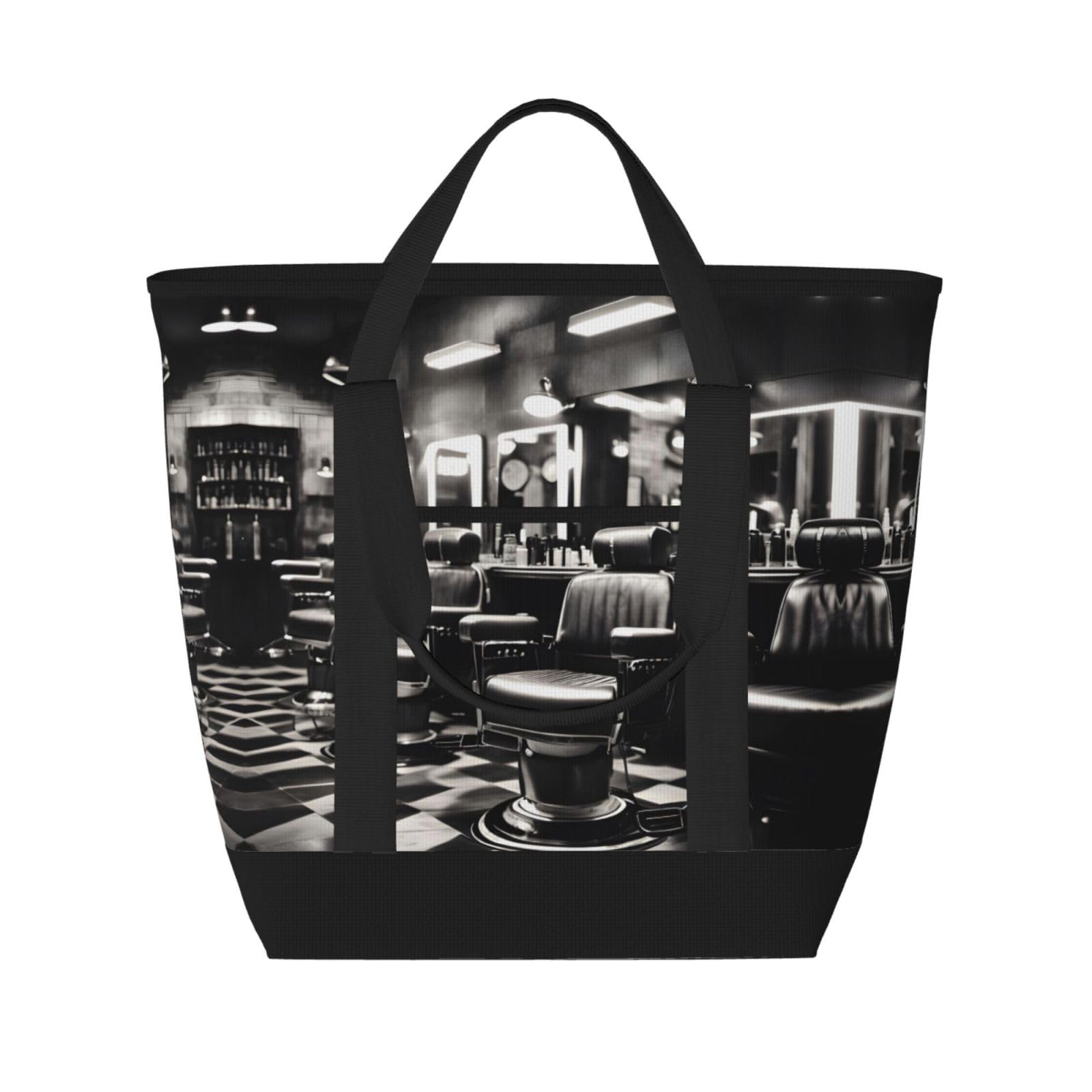 YQxwJL Barber Shop Monochromer Stil Druck Große Kapazität Isolierte Kühltasche Shopper Tasche Reise Strand Wiederverwendbare Einkaufstasche für Erwachsene, Schwarz, Einheitsgröße