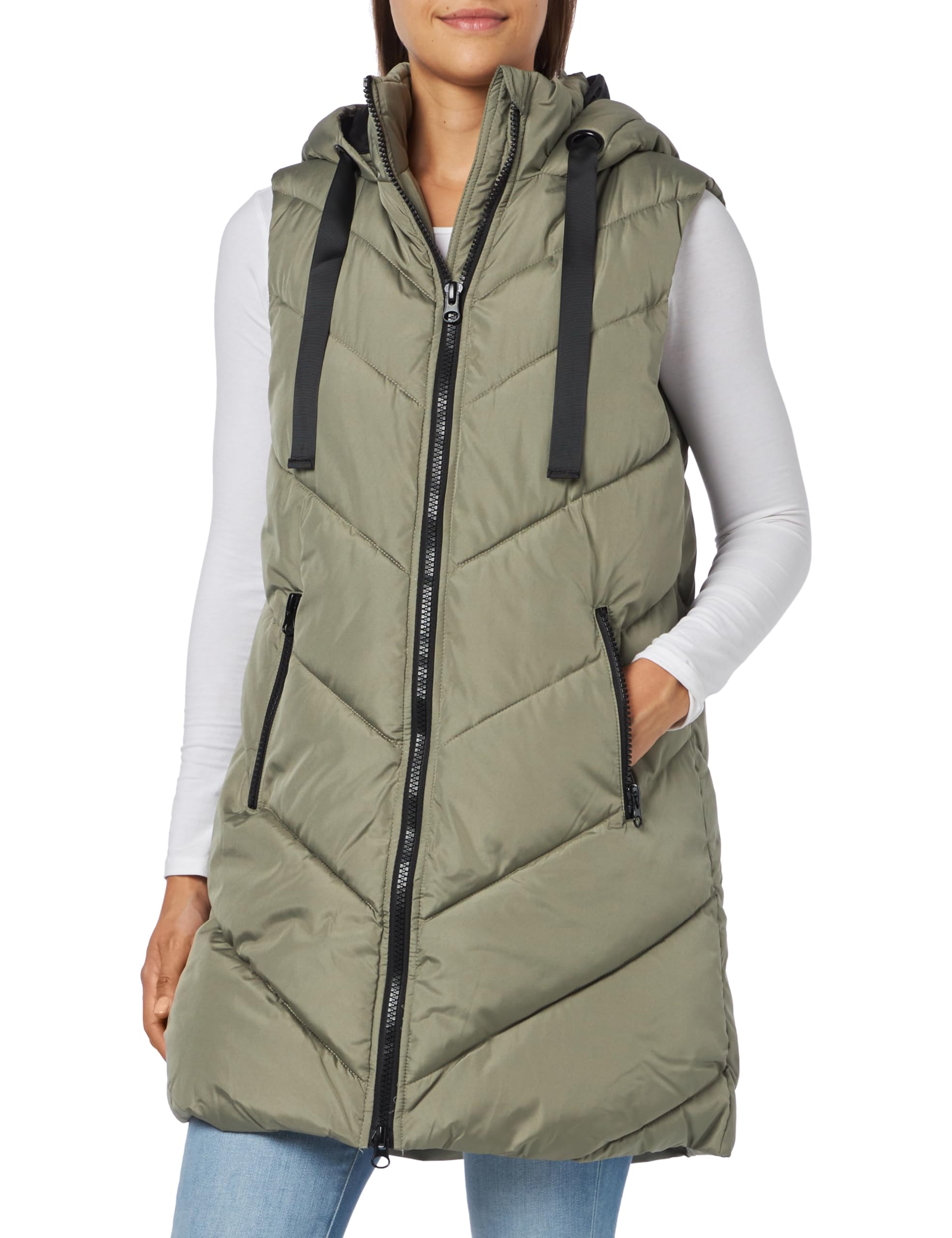 JdY Damen JDYSKYLAR Padded Hood Waistcoat OTW NOOS Weste, Vetiver/Detail:Black, S