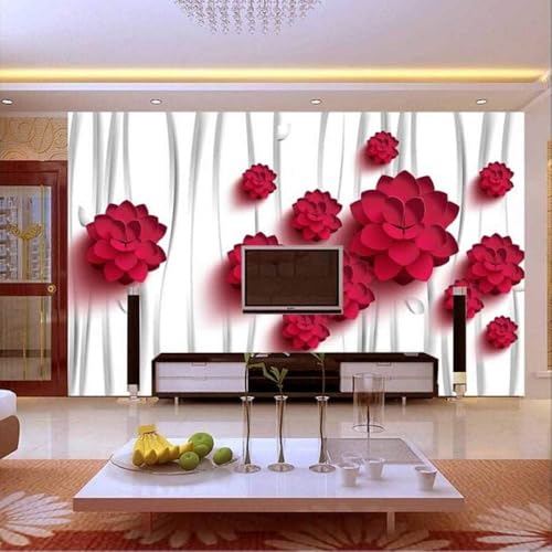 Rote Blume 3D Tapete Poster Restaurant Schlafzimmer Wohnzimmer Sofa TV Dekorative Wand-200cm×140cm