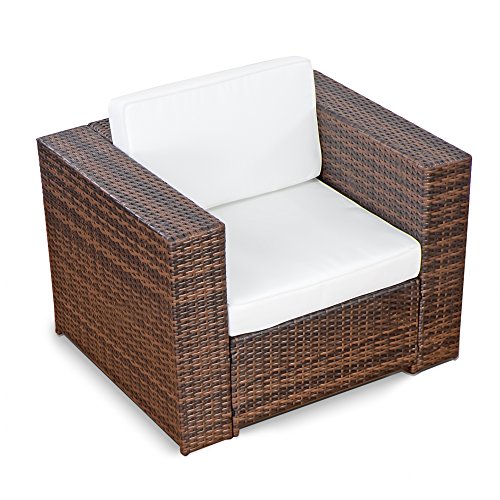 XINRO® (1er Premium Lounge Sessel - Lounge Sofa Gartenmöbel günstig Loungesofa Polyrattan XXL Rattan Sessel - In/Outdoor - handgeflochten - mit Kissen - braun