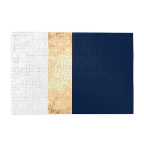 Eleganter Imitat-Gold-Marineblau-Weiß-Streifen-Akzent, Puzzles 1000 Teile Holzpuzzle Spielzeug Familienspiel Wanddekoration