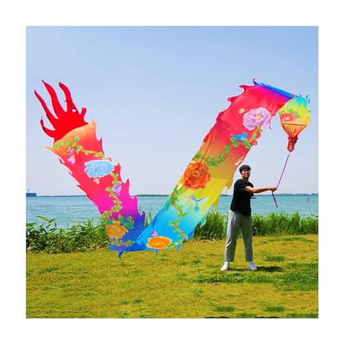 Drachenbänder, Tanzbänder, Dance Dragon Ribbon Streamer mit Reisetasche, chinesischer Wu Long 3D Dragon Ribbon Streamer, quadratischer Übungstanz-Drachen-Poi(8m/26ft)