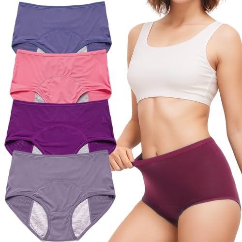 Atmungsaktive Damen Periodenhose Unterwäsche Auslaufsichere 4 Stück Menstrual Heavy Flow Damen Auslaufsichere Unterwäsche Unterhosen (D L)