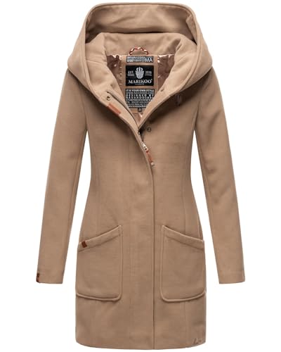 MARIKOO Damen Mantel Trenchcoat Wintermantel Übergangs Jacke Parka Lang B819 [B819-Maik-Taupe-Grey-Gr.S]