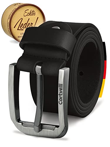 Cartvelli Herren Ledergürtel inkl Geschenkbox Schwarz 100cm M19s-100