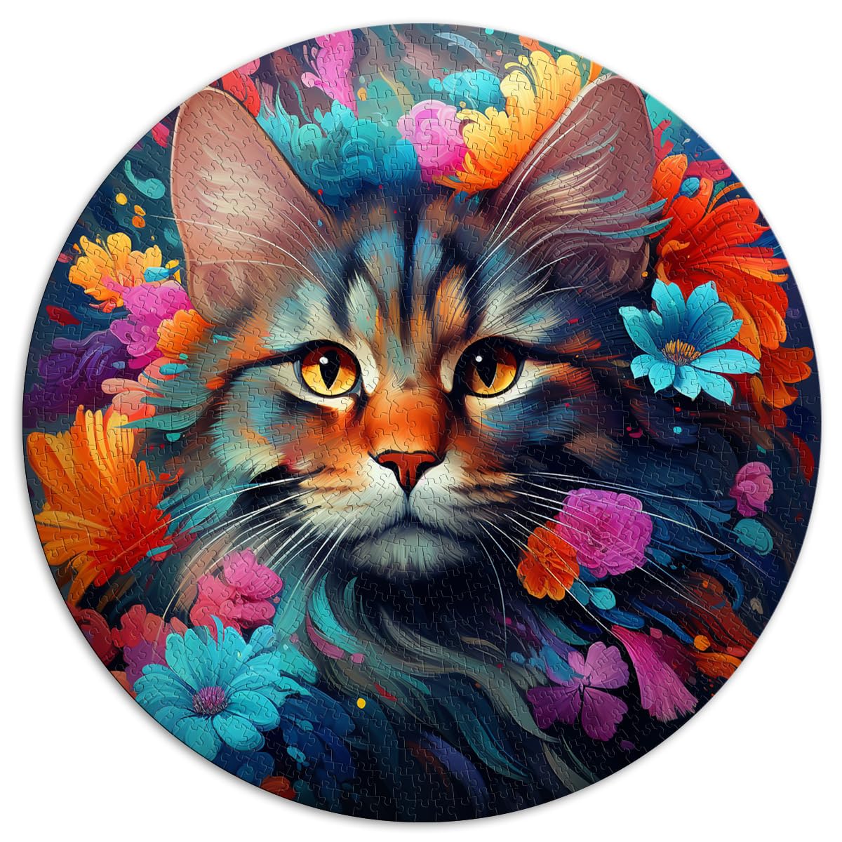 Puzzle für Katze und Blume, Neon, 1000 Teile, 67,5 x 67,5 cm, Puzzle, Lernspiele, Heimdekoration, Puzzle, Kunstwerk, Geschenk