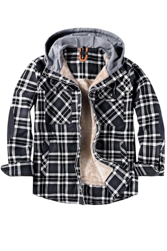 Mr.Stream Herren Kariert Hemdjacke Übergangsjacke Langarm Freizeithemden Innenfutter Check Flanellhemd Kapuze Männer Jacken 3252 Grey L