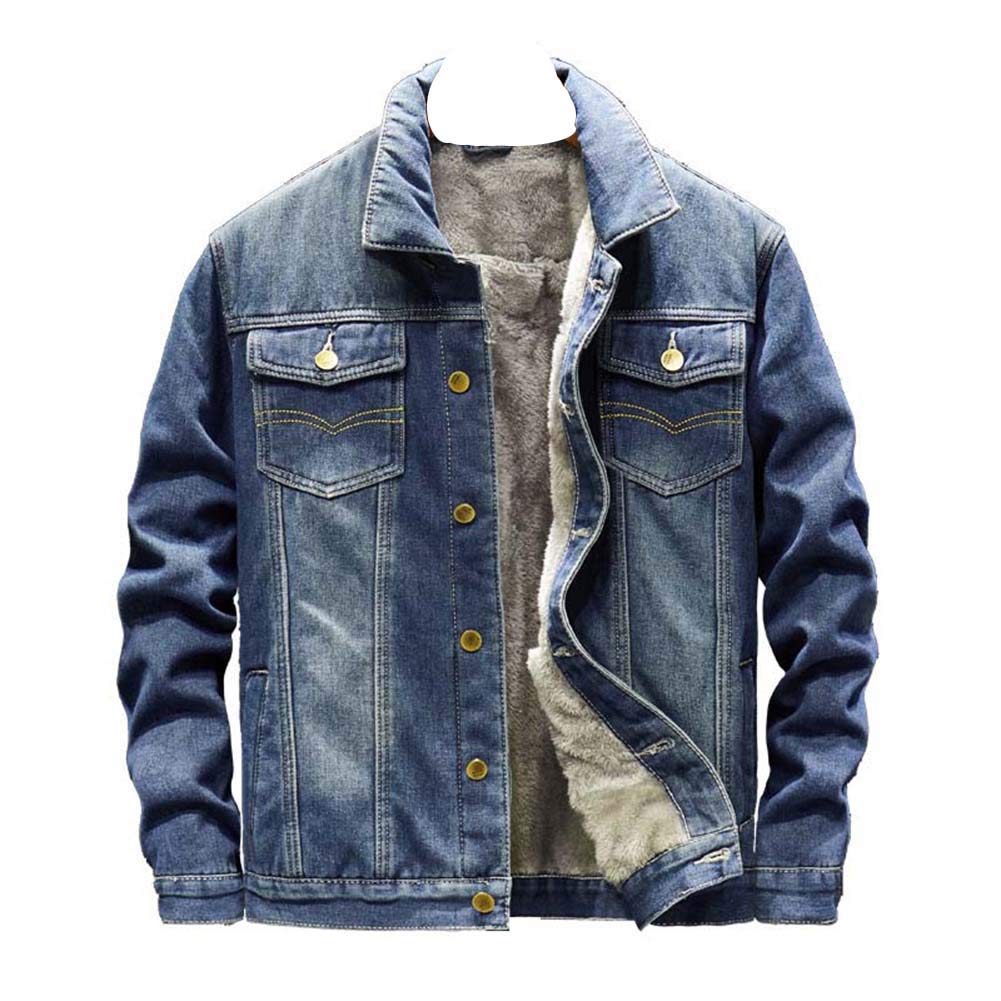 YOUCAI Herren Jeansjacke Flanellhemd Winterjacke Thermohemd Jacke Strickjacke Sweatshirt Elegante Freizeitjacke Outdoorjacke Männer Jacke Slim Fit,Blau,M