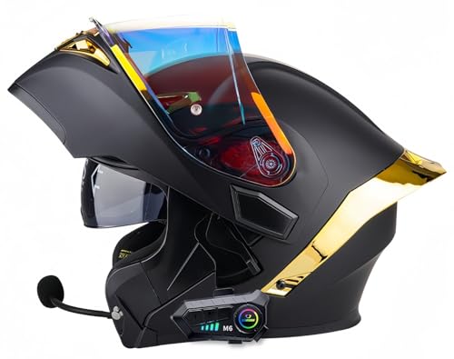 Modularer, Hochklappbarer Integral-Motorradhelm Mit Bluetooth, ECE-Geprüft, Für Herren Und Damen, Integralhelm Für Roller, Doppeltes Antibeschlag-Visier A,XXL63-64CM