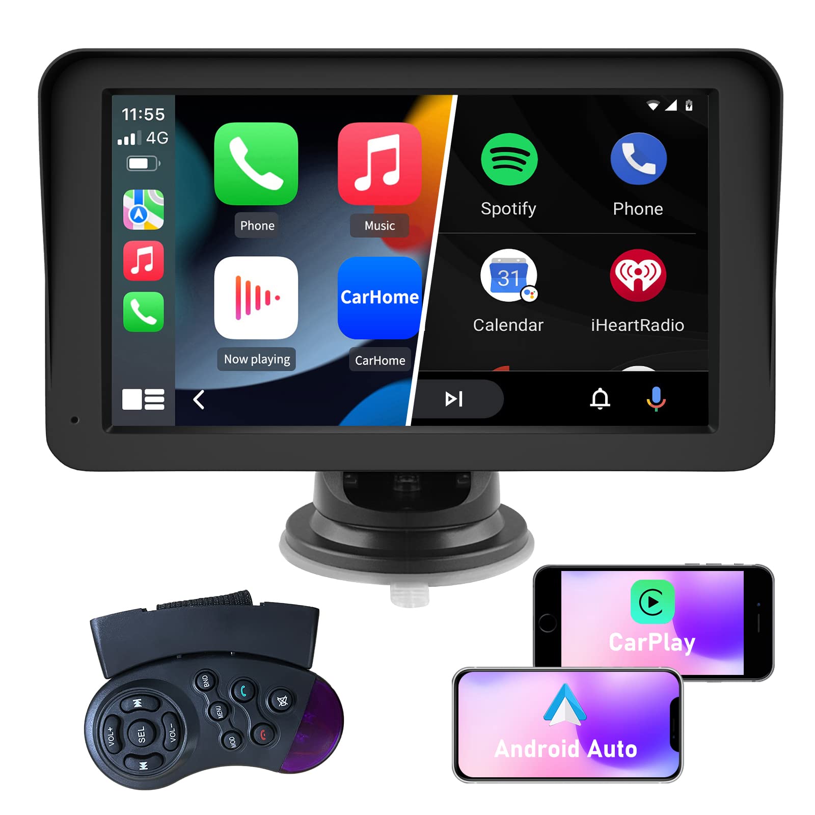 AWESAFE Wireless CarPlay Android Auto Display für Auto, 7 Zoll Touchscreen CarPlay Digital Media Receiver Unterstützt Mirrorlink, Bluetooth, GPS Navigation