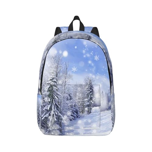 Unisex Winter Landschaft Druck Segeltuch Rucksack Niedlich Reise Sport Tägliche Ästhetische Rucksack, Schwarz , S