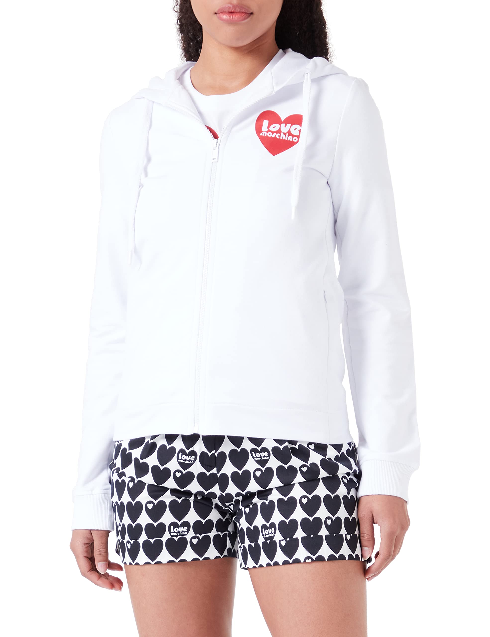 Love Moschino Women's Zippered Hoodie Jacket, Optical White, 44