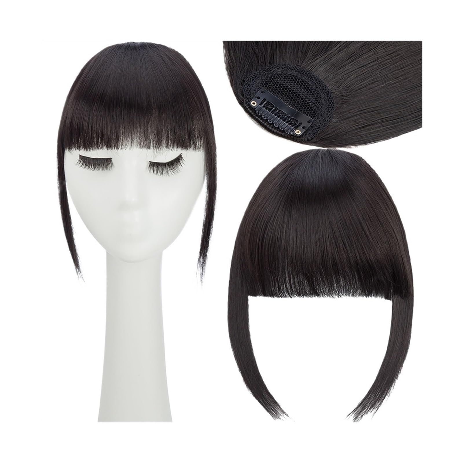 Pony Extension für Damen Synthetische Fake Blunt Air Bangs Clip-in-Haarverlängerungen Clip-in-Französischer Pony Gerade Fransen Falsches Haarteil for Frauen Fringe Bangs(2A)