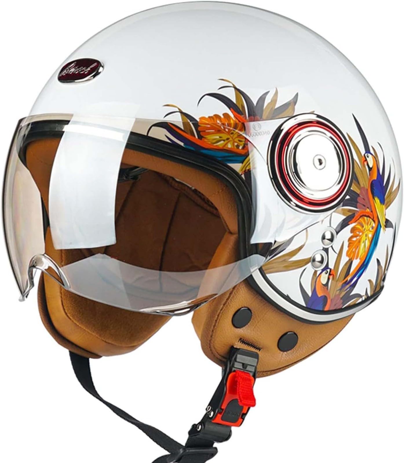 Retro-Halbjet-Helm Mit Offenem Gesicht,Rollerhelm,DOT/ECE-Zugelassener Motorrad-Schalenhelm Mit Visier,Offenes Gesicht, Klassischer Vintage-Jet-Motorradhelm Für Männer Und Frauen J,L57-58cm