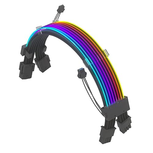 Ranuw PC Gehäuse Netzteil Verlängerungskabel ARGB Doppel 8Pin + PCI E GPU Color Line Übertragungsadapter 5V 3Pin Sync ARGB Anschluss