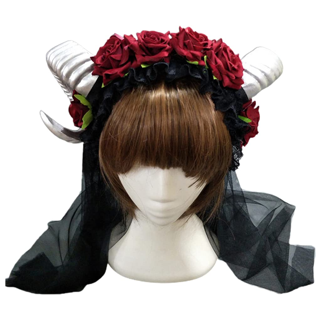 SANRLO Stirnbänder, Haarschmuck für Damen, Blumenschleier, Stirnband, Cosplay, Kopfbedeckung für Halloween, Party, Schafshorn, Haarband, Karneval, Kopfschmuck, Partyzubehör