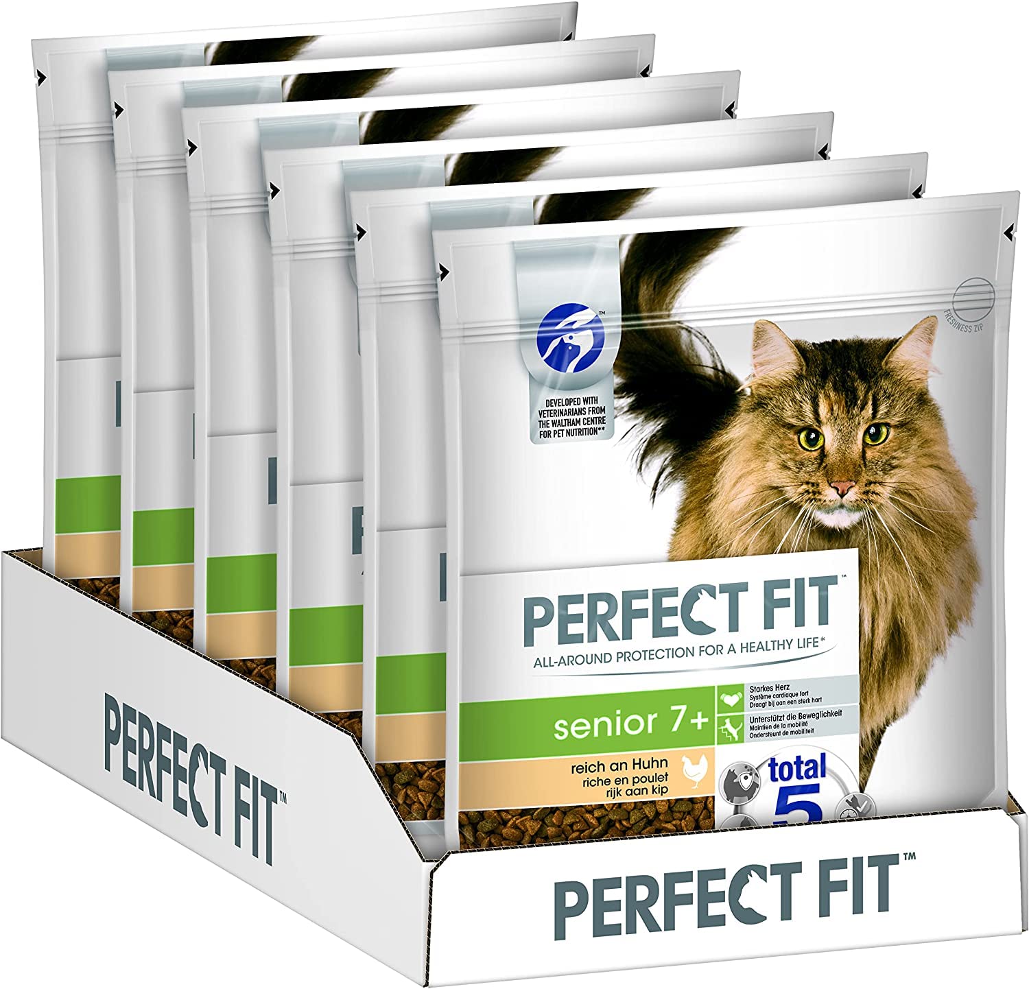 Perfect Fit Senior 7+ – Trockenfutter für Senioren Katzen ab 7 Jahren – Reich an Huhn – Unterstützt die Gesundheit – 6 x 750 g