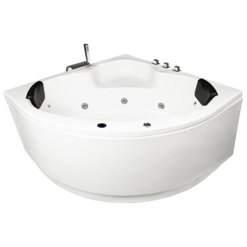 Basera® BASIC Indoor Eck-Whirlpool Badewanne Maui 130 x 130 cm mit 13 Massagedüsen, Wasserfall, LED-Ambiente