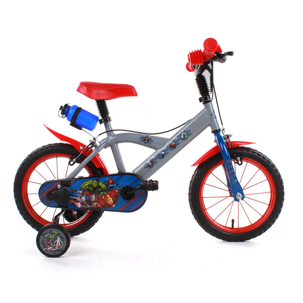 albri Babys (Jungen) 14 Zoll Avengers Fahrrad mit Seitenstabilisatoren, Trinkflasche und individuellem Frontschild Hergestellt in Italien, rot, pollici