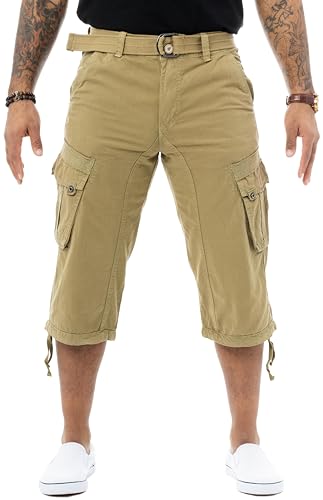 X RAY Lange Cargo-Shorts für Herren, mit Gürtel, 45,7 cm Schrittlänge unterhalb des Knies, mehrere Taschen, 3/4-Caprihose (große und hohe Shorts für Herren), Neu, Khaki, 50