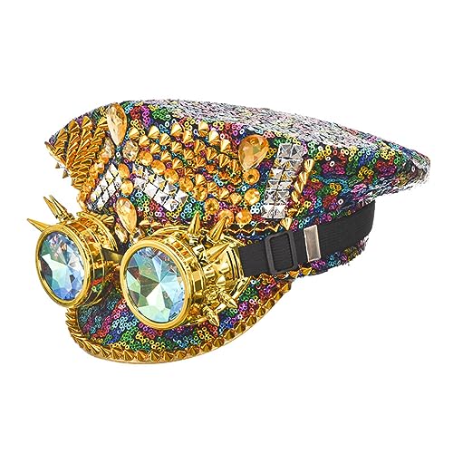 HIOPOIUYT Steampunk Wanhua Hut Regenbogen Nieten Diamant Dekoration Hip Hop Hüte Karneval Party Nachtclub Hut Bühne Diamant Hüte