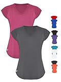 GO HEAVY Damen 2er-Pack Fitness Funktions Sport T-Shirt Laufshirt Kurzarm Schnelltrocknend | Grau/Rosa L