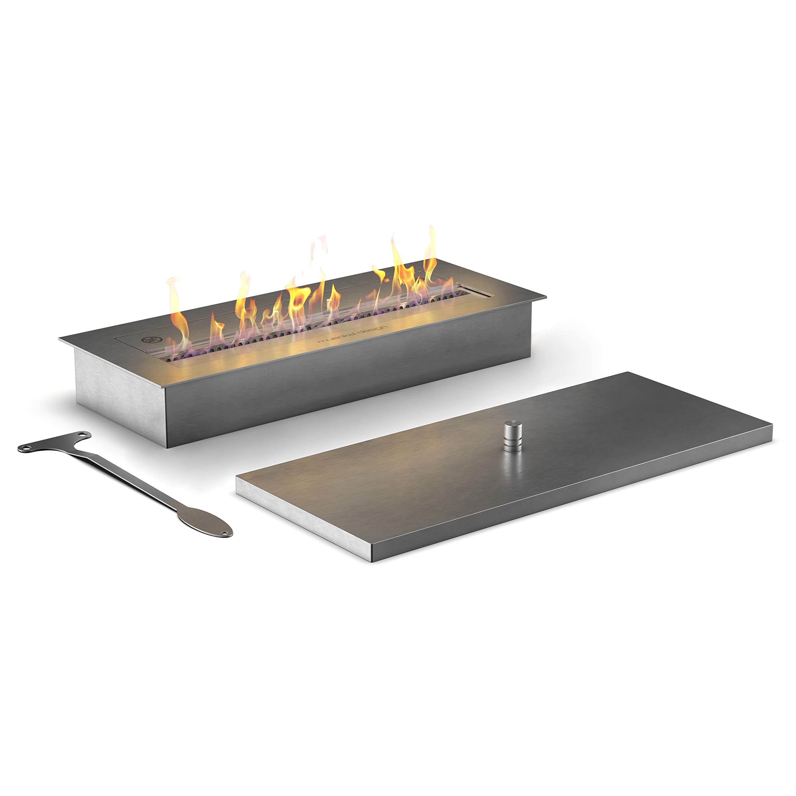 muenkel design Safety Burner 565 – manueller Brenner Einsatz – Bio-Ethanol Brennkammer mit 46 cm Flammenbreite – Edelstahl, gebürstet