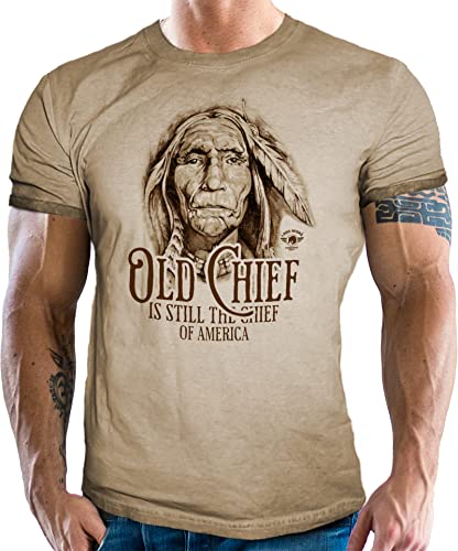 T-Shirt im Washed Vintage Retro Look für Western und Indianer Fans - Indian Chief