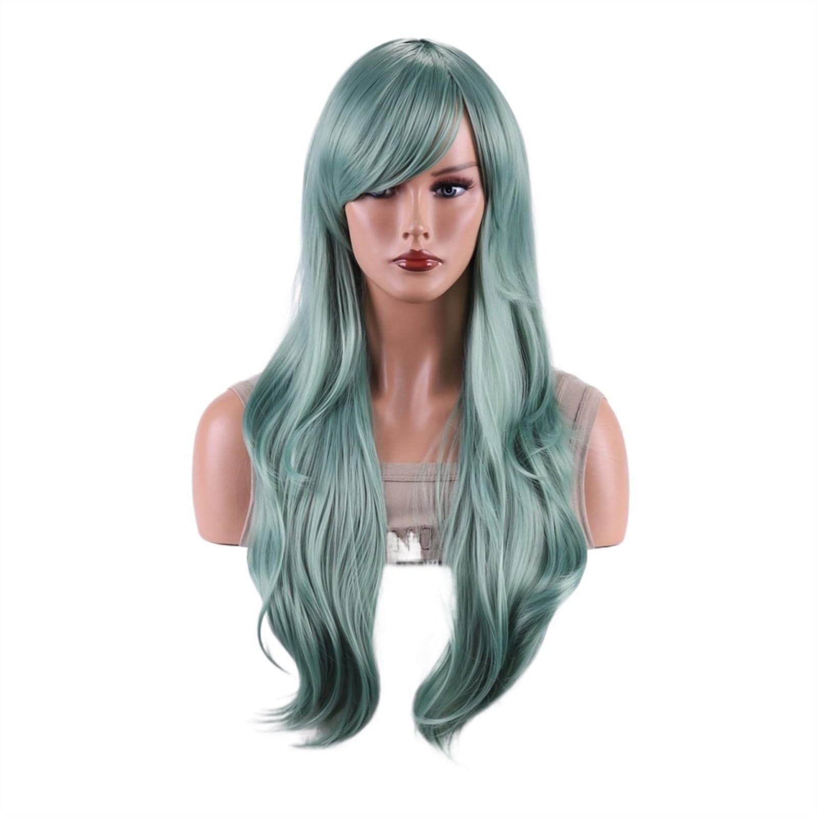 Perücken 28" lange gewellte Haarperücken, hitzebeständige Cosplay-Perücke for Frauen (grün) Damenperücke(Wig-98)