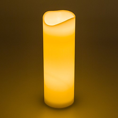 LuminalPark LED-Stumpenkerze H30 cm, Dm. 10 cm, elfenbeinfarben, Echtwachts, warmweißes Licht, flackernd, Batterie, mit Zeitschaltuhr, Innenbereich