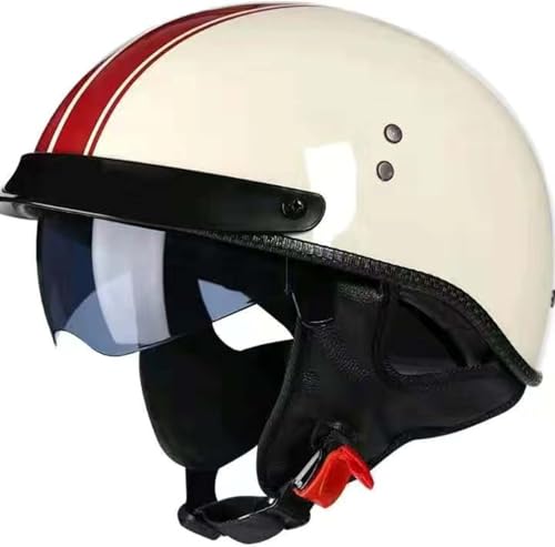 Motorradhelm, Offener Halbhelm Mit Sonnenblende, Retro-Vintage-Stil, Motorradhelm Für Jugendliche, Männer Und Frauen, DOT/ECE-Geprüft A,L57-58CM