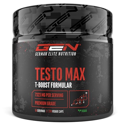 Testo MAX - 270 Kapseln - Extra stark: Hochdosiert mit 7320 mg pro Tagesportion - Mit Aminosäuren + Pflanzenextrakten - Tribulus + Maca-Extrakt + Boron + D-Asparaginsäure - Vegan