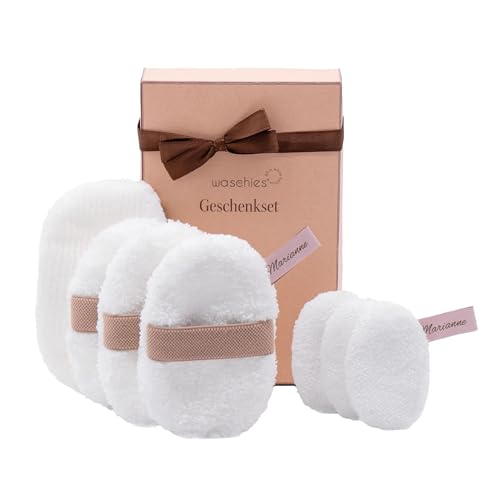 waschies Geschenkset "All White" wiederverwendbare Abschminkpads, reinigen hypoallergen, nur mit Wasser, Toner Pads zum Auftragen von Seren und Body Scrub für sanftes Peeling des Körpers