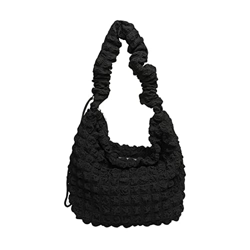 ohodhmnu Damen Tote Bag Crossbody Casual Bag Große Kapazität Schultertasche für Mädchen Frauen Trendy Geldbörse Mode Ruched Handtasche, Schwarz , with scarf