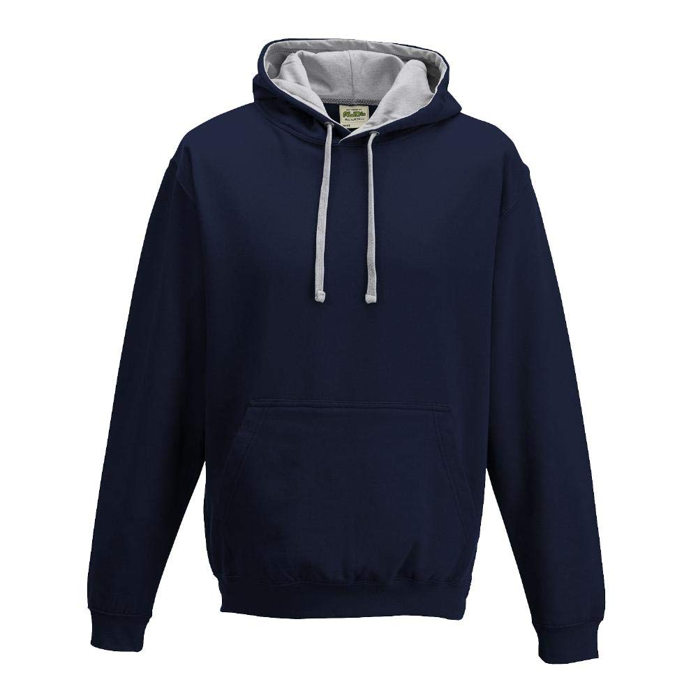 Just Hoods - Unisex Varsity Hoodie/New French Navy/Heather Grey, XS