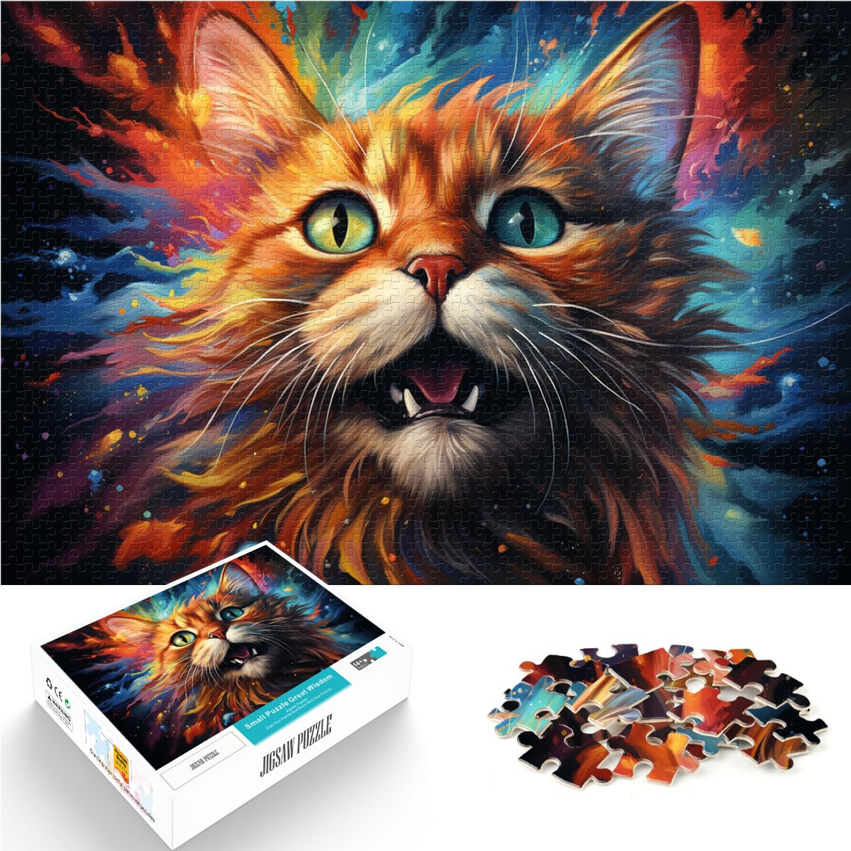 Spielgeschenk Puzzle Fantasie Bunte Sternenhimmelkatze 1000 Teile Puzzle Holzpuzzle Spielzeug Puzzle Lernspiele Stressabbau Puzzle 1000 Teile (50x75cm)