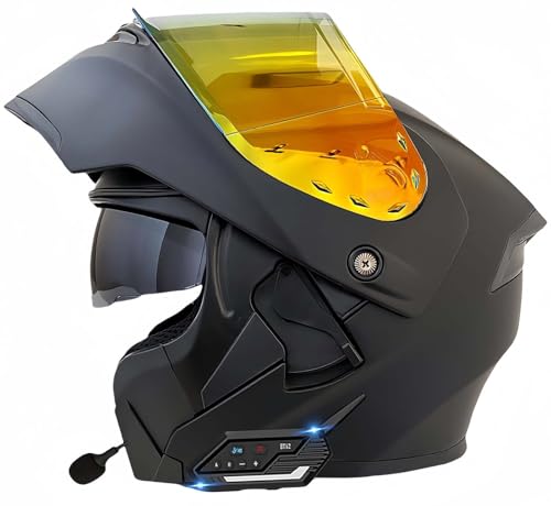 Modularer Bluetooth-Motorradhelm, modulare Integral-Klapphelme für Männer und Frauen mit integriertem Lautsprecher-Doppelvisier, ECE-zugelassener Integral-Klapphelm G,XXL61-63CM